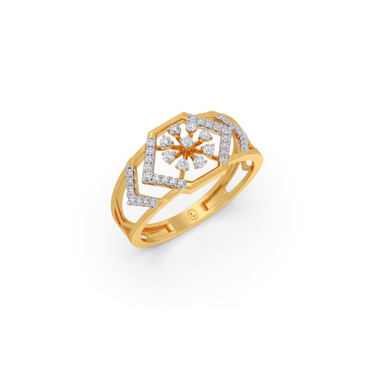 Hexane-Petal Diamond Chevron Ring - Yellow