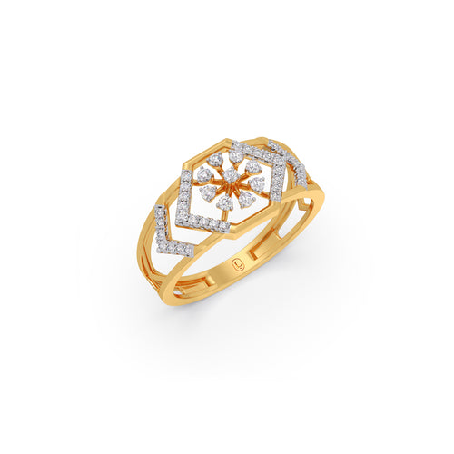 Hexane-Petal Diamond Chevron Ring