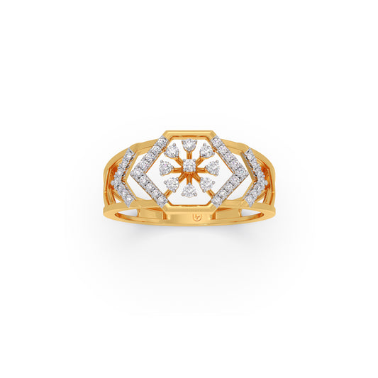 Hexane-Petal Diamond Chevron Ring - Yellow