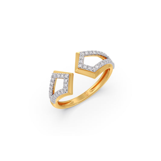 Dual-Halo Diamond Rhombus Bypass Ring - Yellow
