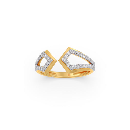 Dual-Halo Diamond Rhombus Bypass Ring - Yellow