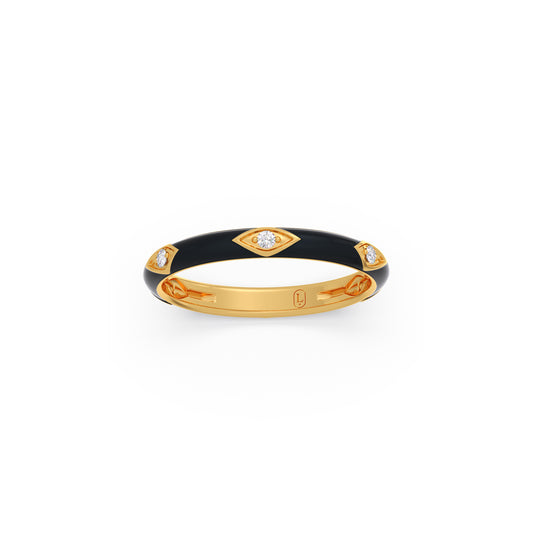 Black Inlay Diamond Band - Yellow