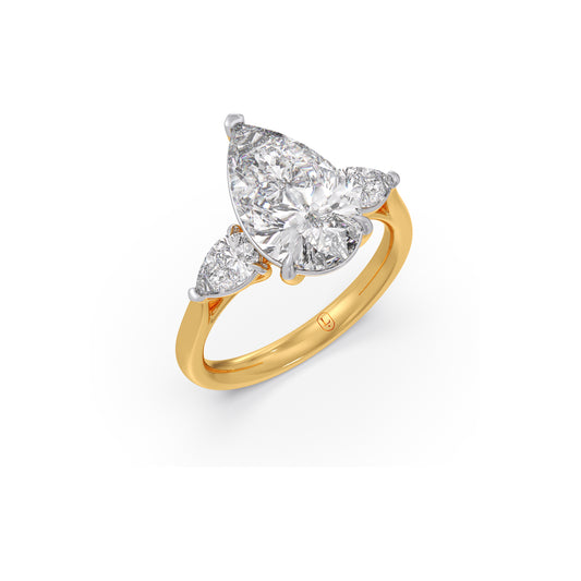 4.1 ct Aurelia Crown Pear Solitaire Trilogy Ring - Yellow