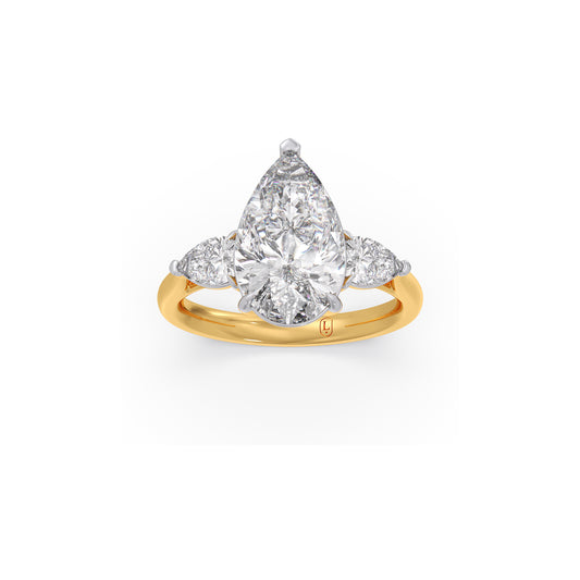 4.1 ct Aurelia Crown Pear Solitaire Trilogy Ring - Yellow