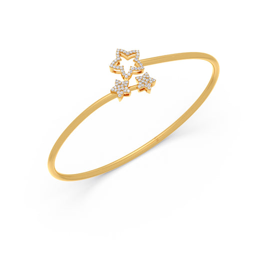 Tri-Star Diamond Stiff Bracelet - Yellow