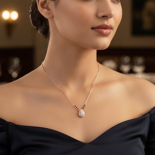 Pear Halo Diamond Mangalsutra Necklace