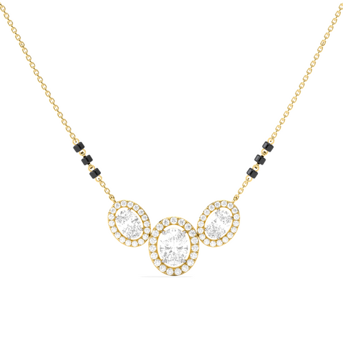 Triple Oval Halo Diamond Mangalsutra Necklace