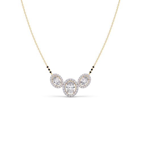 Triple Oval Halo Diamond Mangalsutra Necklace