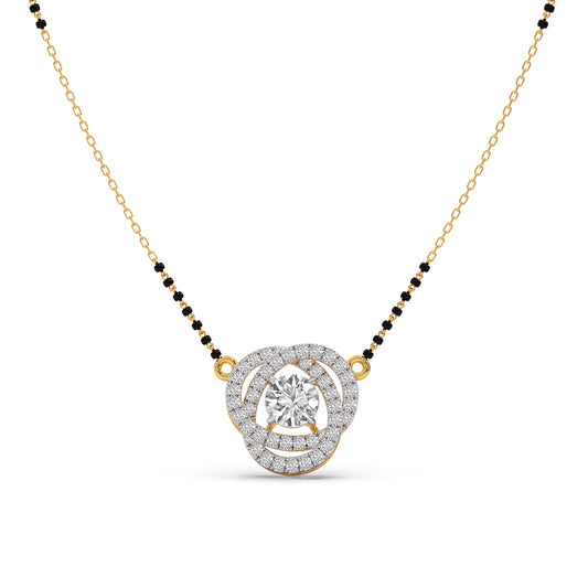 Swirl Halo Diamond Mangalsutra Necklace - Yellow