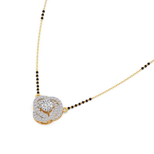 Swirl Halo Diamond Mangalsutra Necklace - Yellow