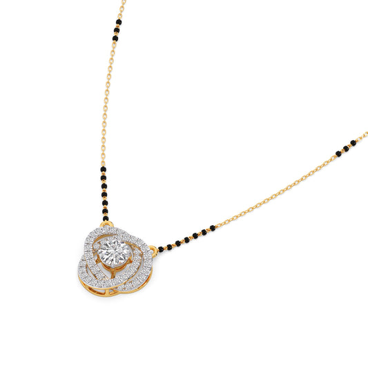 Swirl Halo Diamond Mangalsutra Necklace - Yellow