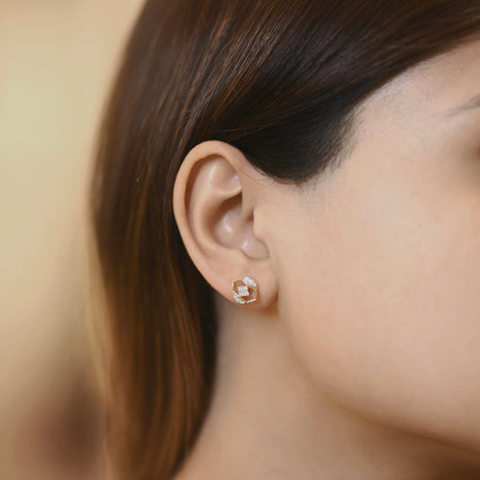 The Hex-Frame Round Diamond Stud Earrings