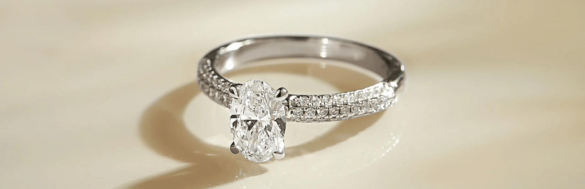 Diamond ring with a beige background