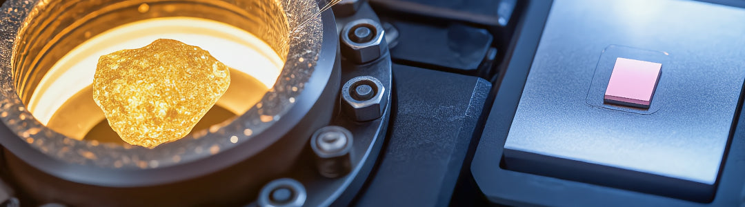 Close-up of a diamond in a jewelry setting with a control panel in the background