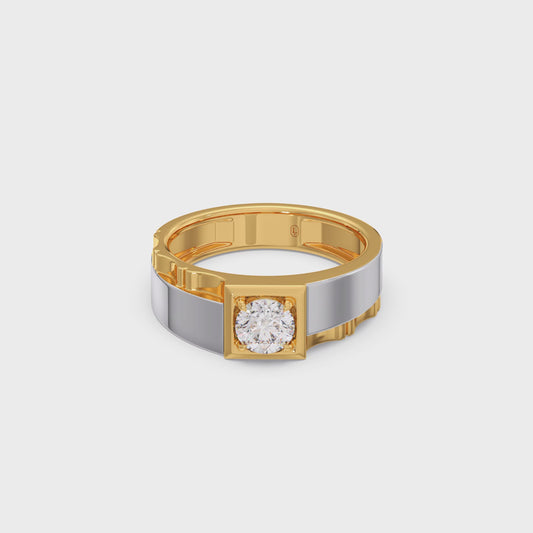0.66 Carat Dual Tone Textured Diamond Men's Classic Ring