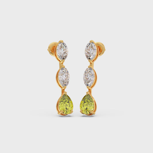Marquise Diamond and Yellow Gemstone Drop Earrings