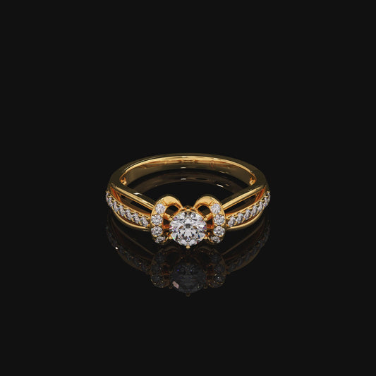 Round Solitaire with Diamond Accented Split Shank Ring
