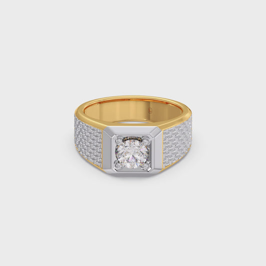Round Diamond Two tone Men's Solitaire textured Ring