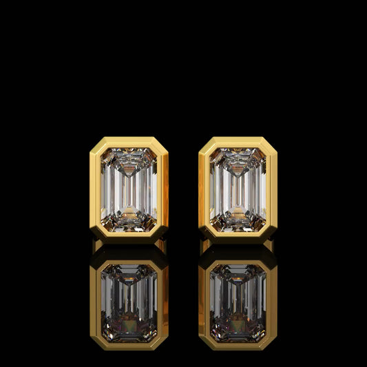 Emerald Cut Diamond Bezel Set Earrings